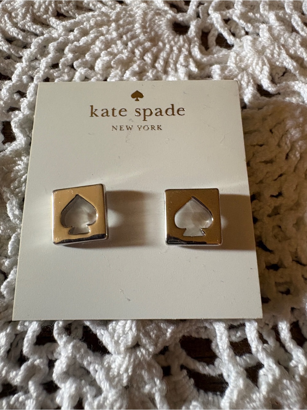 kate spade Silver Spade Cutout Square Stud Earrings